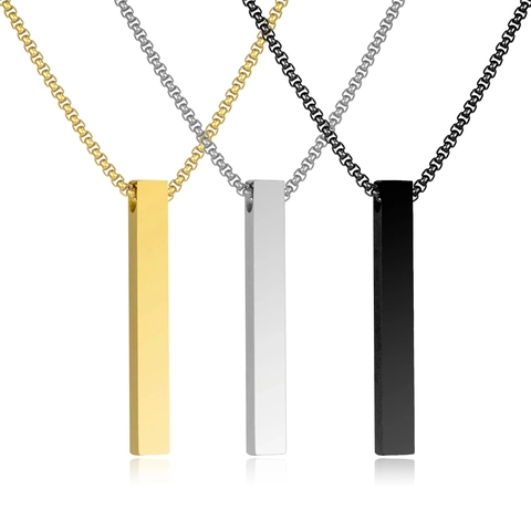 Men Minimalist Stainless Steel Rectangle Column Pendant Necklace Hip Hop Geometric Bar Necklaces For Men Women Fashion Jewelry Gift