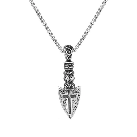 Collier Pendentif Croix Pointe de Flèche en Acier Inoxydable Rétro Hip Hop pour Hommes Femmes Unisexe Bijoux Punk Gothique