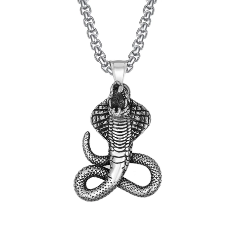 Vintage Acciaio Inossidabile Cobra Serpente Pendente Collana Per Uomo Donna Punk Rock Gothic Finitura Argento Invecchiato Gioielli Animali Regalo