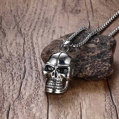 Punk Gothic Skull Pendant Necklace For Men Women Stainless Steel Box Chain Vintage Rock Hip Hop Jewelry Retro Ghost Head Necklace