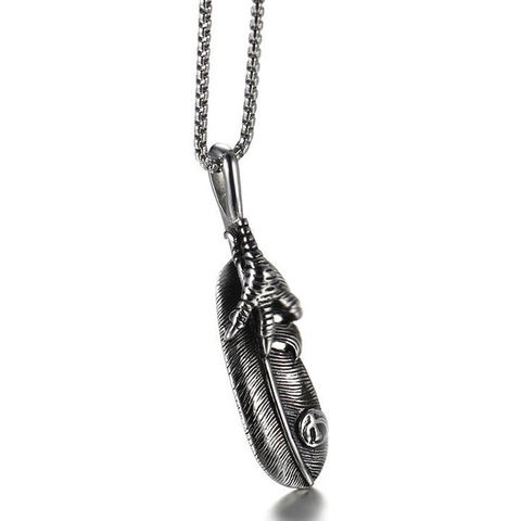 Collana Pendente in Acciaio Inossidabile con Piuma e Artiglio d'Aquila Vintage per Uomo Donna Gioielli Giapponesi Retrò