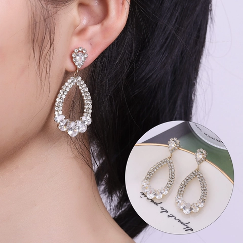 Pendientes de Gota de Agua Con Poste de Plata de Ley 925 Aleación Diamantes de Imitación Joyería para Mujeres Boda