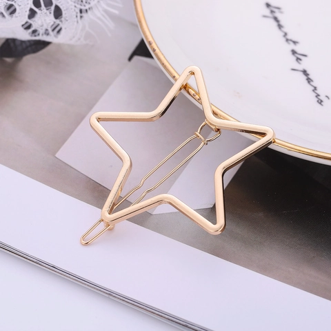 Fermagli per Capelli a Stella in Lega di Metallo Minimalista Pentagramma Traforato Fermaglio Laterale per Donna Accessori Oro Argento