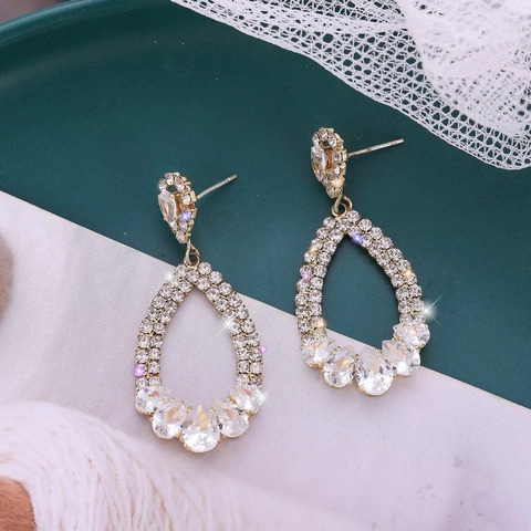 Pendientes de Gota de Agua Con Poste de Plata de Ley 925 Aleación Diamantes de Imitación Joyería para Mujeres Boda