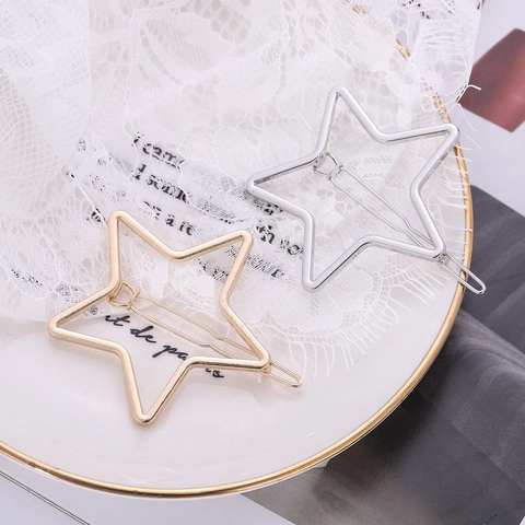 Fermagli per Capelli a Stella in Lega di Metallo Minimalista Pentagramma Traforato Fermaglio Laterale per Donna Accessori Oro Argento