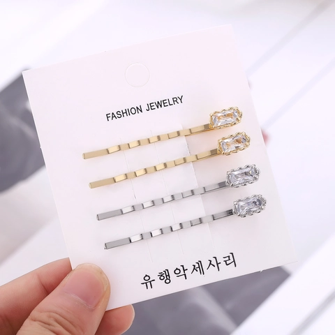 Elegant Alloy Wave Shape Zirconia Hair Clip Rectangular Crystal Bobby Pin Side Clip Gold Silver Hair Accessories For Women