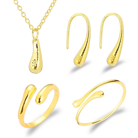 Minimalist Water Drop Jewelry Collection Women Alloy Silver Plated Necklace Earring Ring Bracelet Elegant Modern Accessories