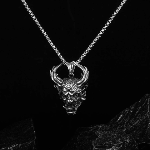 Hip Hop Vintage Roestvrij Stalen Halsketting Voor Heren Legering Stierkop Duivel Hanger Gothic Box Ketting Antiek Zilver Sieraden