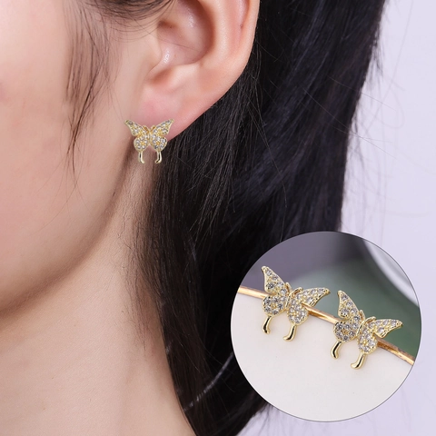 Élégantes Boucles d'Oreilles Clous Papillon en Strass pour Femmes Avec Tige en Argent Sterling 925 Bijoux d'Oreille Style Coréen