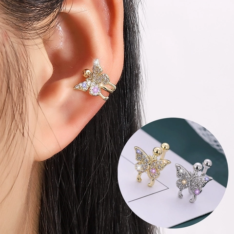 Eleganti Clip per Osso dell'Orecchio a Farfalla in Zirconia Lega Rame Oro Argento Ear Cuffs Gioielli Minimalisti per Donna