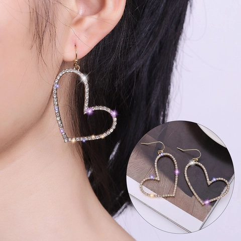 Große Hohle Herz Hänger Ohrringe Mit 925 Sterling Silber Stift Voll Strass Gold Silber Legierung Pendel Ohrringe Damen Schmuck