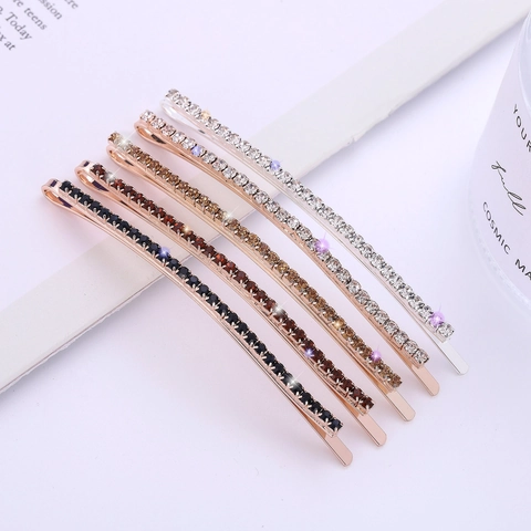 Minimalist Alloy Rhinestone Bobby Pin Elegant One Row Crystal Hair Clip Sparkling Bangs Side Slide For Women Fashion Hair Jewelry