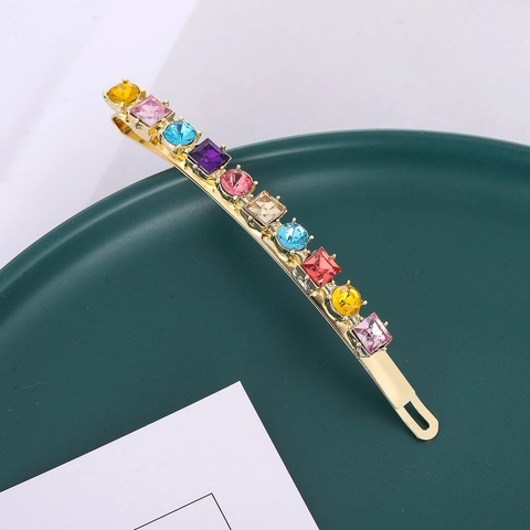 Luxury Multicolor Rhinestone Gold Alloy Hair Clip Minimalist Geometric Crystal Bobby Pin For Women Fashion Hair Accessories