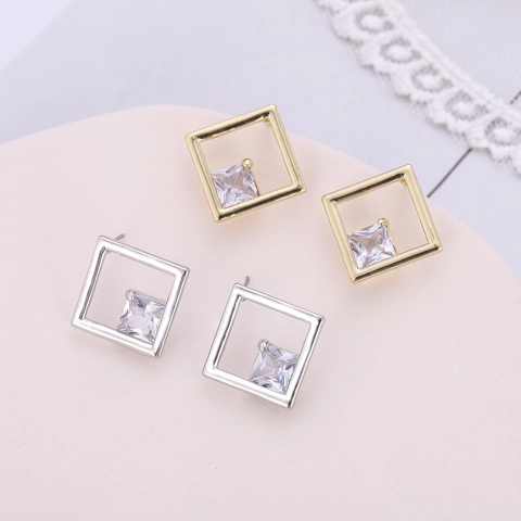 Orecchini a Bottone Quadrati geometrici minimalisti Cavi per Donna Gioielli in Lega con Strass con Perno in Acciaio Inossidabile