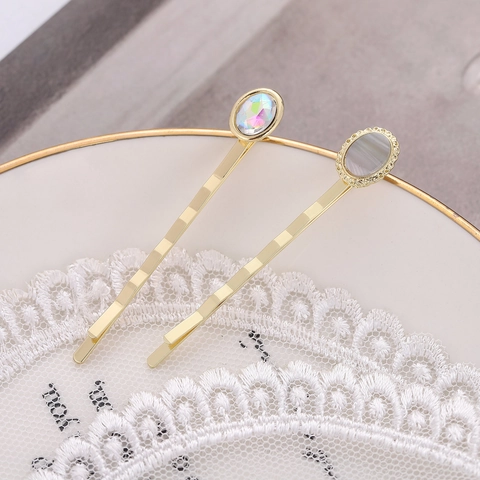 Fermagli per Capelli in Lega Placcati Oro Vintage Con Intarsi in Pietre Sintetiche Ovali e Strass Eleganti Forcine in Stile Letterario da Donna