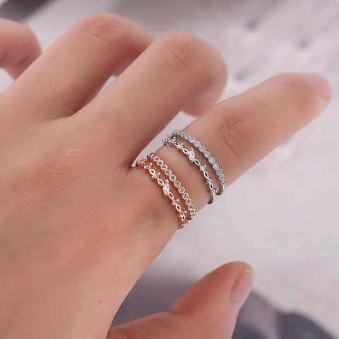 Minimalistisch Kupfer Zirkonia Doppelschicht Offener Ring Für Damen Verstellbar Roségold Silber Plattiert Eleganter Mode Fingerring Schmuck