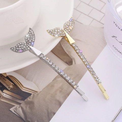 Elegante Zeemeerminstaart Strass Legering Haarclip Voor Vrouwen Fonkelende Visstaart Zijspeld Mode Haaraccessoires Cadeau