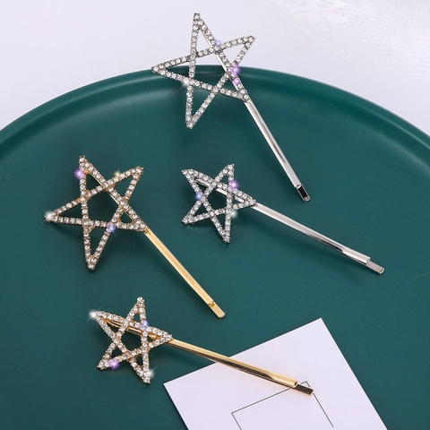 Moda Coreana Strass Stella Fermagli per Capelli Set Lega Galvanizzata Oro Argento Stella a Cinque Punte Clip Laterale per Donna Gioielli per Capelli
