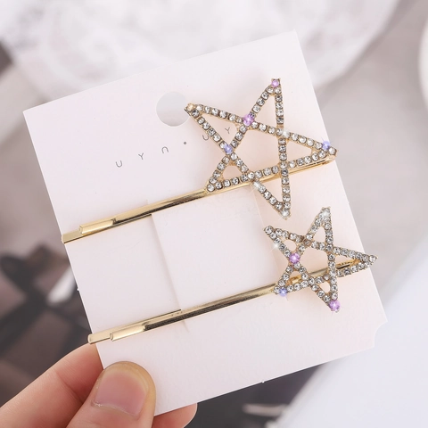 Moda Coreana Strass Stella Fermagli per Capelli Set Lega Galvanizzata Oro Argento Stella a Cinque Punte Clip Laterale per Donna Gioielli per Capelli