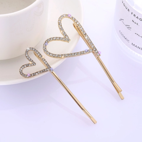Retro Barok Legering Hart Haarklem Met Fonkelende Strass Versieringen Voor Dames Elegante Goud Zilveren Haarspelden