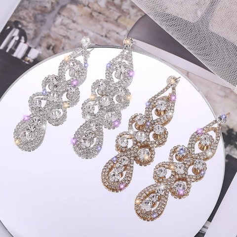 Lussuosi Orecchini Pendenti in Lega con Strass e Frange per Donna Orecchini a Goccia d'Acqua Grandi Gioielli da Sposa Accessori Festa
