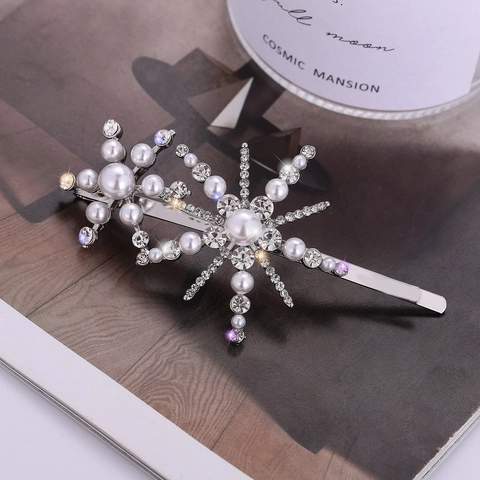 Elegante Fermaglio per Capelli a Stella e Fiocco di Neve in Lega Con Perla Artificiale Strass Fermaglio Laterale Accessori Donna