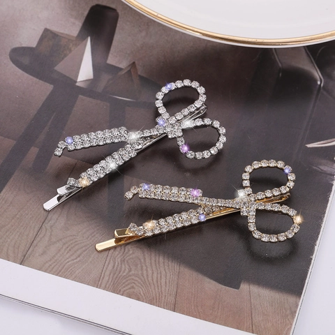 Glänzende Strass Scherenform Haarklammer Legierung Galvanisiert Vintage Mode Kopfschmuck Haarschmuck Für Damen Schmuck Geschenk