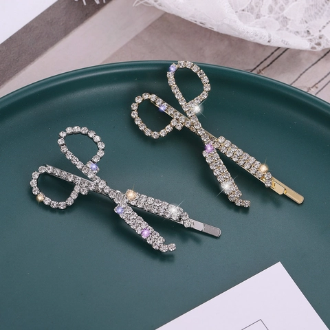 Glänzende Strass Scherenform Haarklammer Legierung Galvanisiert Vintage Mode Kopfschmuck Haarschmuck Für Damen Schmuck Geschenk