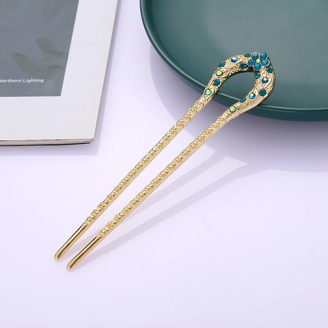 Bastoncino per Capelli Vintage a Forma di U in Lega con Strass e Fiori Stile Cinese Etnico Accessori per Capelli Donna Matrimonio