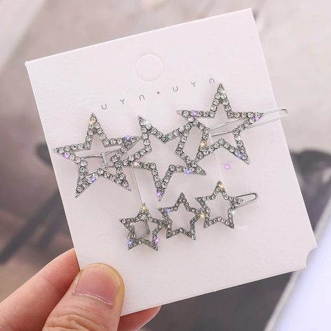 Ensemble de Barrettes à Cheveux Étoile en Alliage Strass Épingle à Cheveux Étoile à Cinq Branches Or Argent Barrettes Latérales Femmes