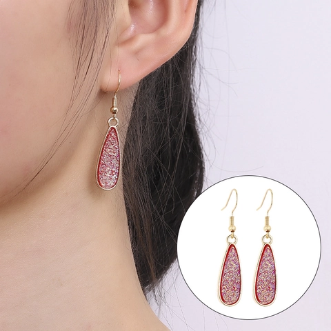Fashion Alloy Teardrop Dangle Earrings With 14K Gold Earring Post Resin Druzy Glitter Water Drop Jewelry For Women