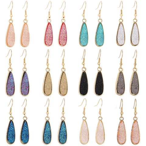 Fashion Alloy Teardrop Dangle Earrings With 14K Gold Earring Post Resin Druzy Glitter Water Drop Jewelry For Women