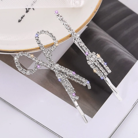 Rhinestone Scissor Shape Hair Clip For Women Alloy Silver Color Minimalist Elegant Korean Style Hair Accessories Jewelry