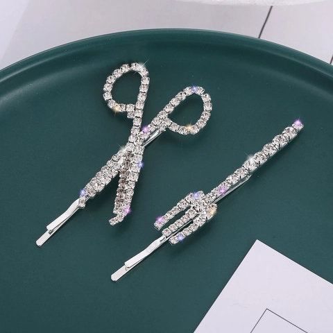Rhinestone Scissor Shape Hair Clip For Women Alloy Silver Color Minimalist Elegant Korean Style Hair Accessories Jewelry