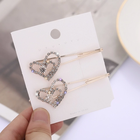 Barrettes Cheveux Élégantes en Alliage et Strass Style Coréen Or Rose Fleur Cœur Nœud Épingles à Cheveux Mariage Fête Femme