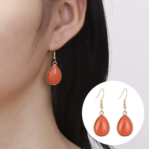 Koreaanse Mode Legering Waterdruppel Hanger Oorbellen Voor Vrouwen Zoete Minimalistische Hars Steen Haak Oorbellen Sieraden Cadeau