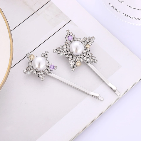 Elegante Fermaglio per Capelli a Stella Argento Con Künstliche Perle Sintetiche e Strass Forcina a Forma di Stella per Accessori Donna