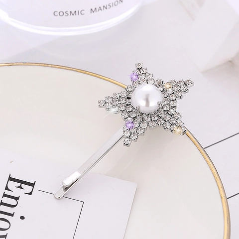 Elegant Silver Tone Star Hair Clip With Faux Artificial Pearl And Rhinestones Sparkling Star Shaped Bobby Pin For Women Hair Accessories