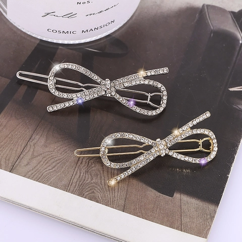 Fonkelende Strass Strik Haarclip Glanzende Legering Boog Veerclip Elegante Decoratieve Haaraccessoires Voor Vrouwen Dagelijks Feest Kapsel