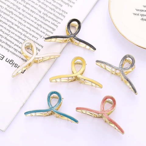 Pinza per Capelli in Metallo Geometrico Vintage Motivo Marmo Design Smalto Cavo Incrociato Accessori Capelli Donna Gioielli