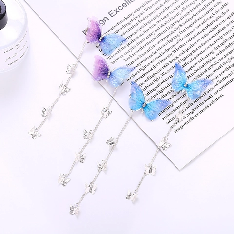 Eleganti Fermagli per Capelli a Farfalla Lega Rete Strass Lunga Nappina Ali Sfumate Clip a Becco d'Anatra Donna Gioielli