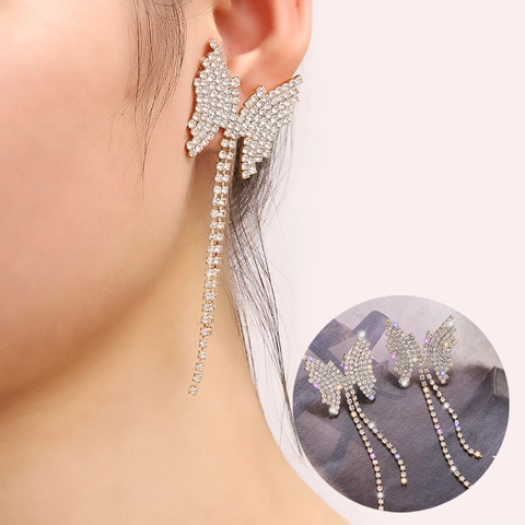 Orecchini con Nappine Lunghe Collana Gioielli in Lega con Strass Ciondolo a Farfalla Collane Orecchini per Donna Regalo