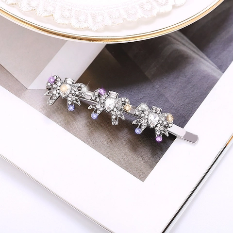 Elegant Korean Style Silver Color Zinc Alloy Hair Clips For Women Rhinestone Bowknot Hairpins Fashion Hair Accessories