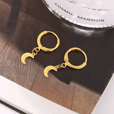 Orecchini Asimmetrici in Lega Alla Moda Con Perno in Argento Sterling 925 Placcato Oro Zirconia Croce Luna Stella Fulmine Punta Orecchini a Cerchio da Donna