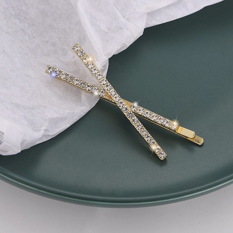 Elegante X-Form Zinklegierung Strass Haarspangen Für Damen Gold Silber Galvanisierte Minimalistische Geometrische Kopfschmuck Accessoires