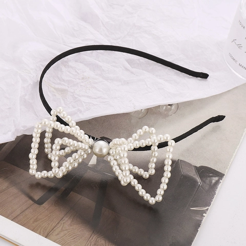Handgemaakte Kunstparel Strik Haaraccessoire Voor Dames Koreaanse Stijl Fluwelen Haarelastiekje Hoofdband Klem Mode