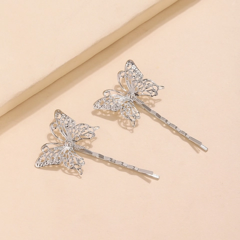 Vintage Silver Hollow Butterfly Hair Clip Minimalist Metal Side Clip Fashion Hair Jewelry Accessories For Women