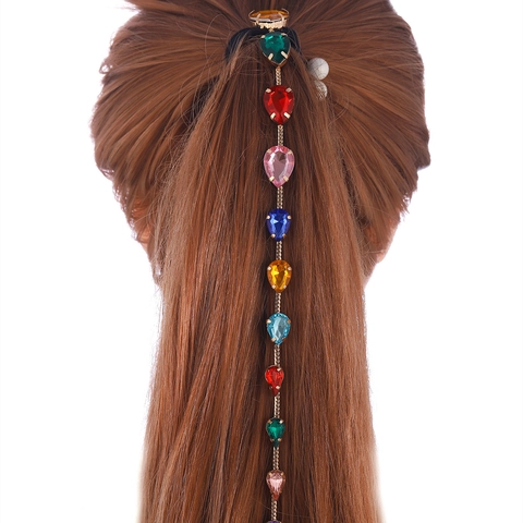 Pettine per Capelli con Catena a Nappa Cristallo Colorato Goccia d'Acqua Strass Copricapo Lusso Matrimonio Festa Gioielli