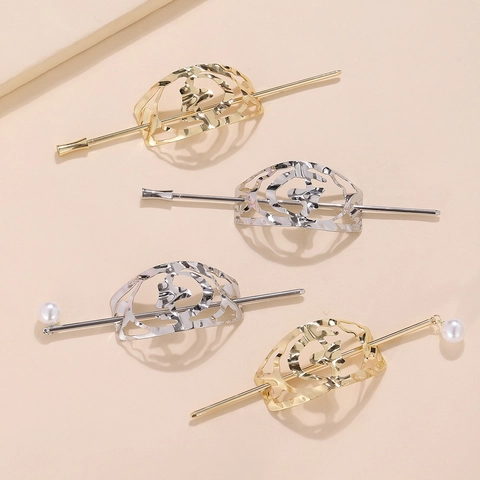 Bastoncino per Capelli in Lega Minimalista Goccia d'Acqua Svuotata Con Perla Artificial Oro Argento Forcina in Metallo Per Donna Gioielli