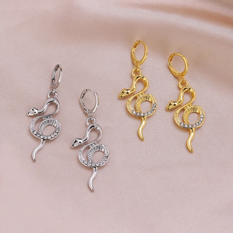 Boucles d'Oreilles Pendantes Serpent En Alliage Avec Strass Et Tige En Acier Inoxydable Dormeuses Huggie Bijoux Fantaisie Femme